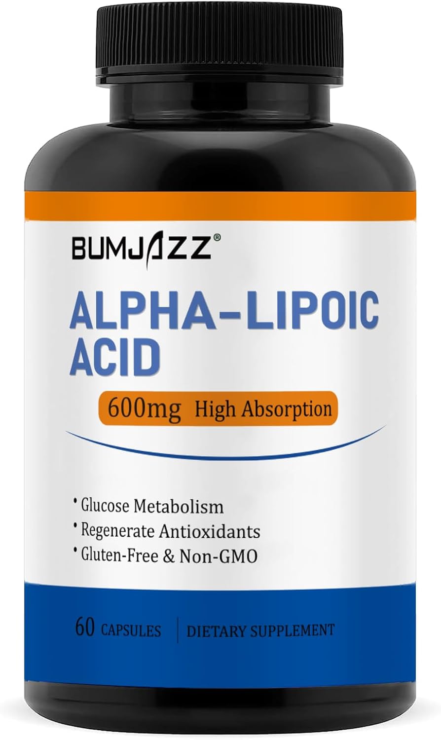 Bumjazz Alpha Lipoic Acid 600mg Capsules for Glucose Metabolism Support and Antioxidant Regeneration - Non-GMO, Gluten-Free, Soy-Free - 60 Count