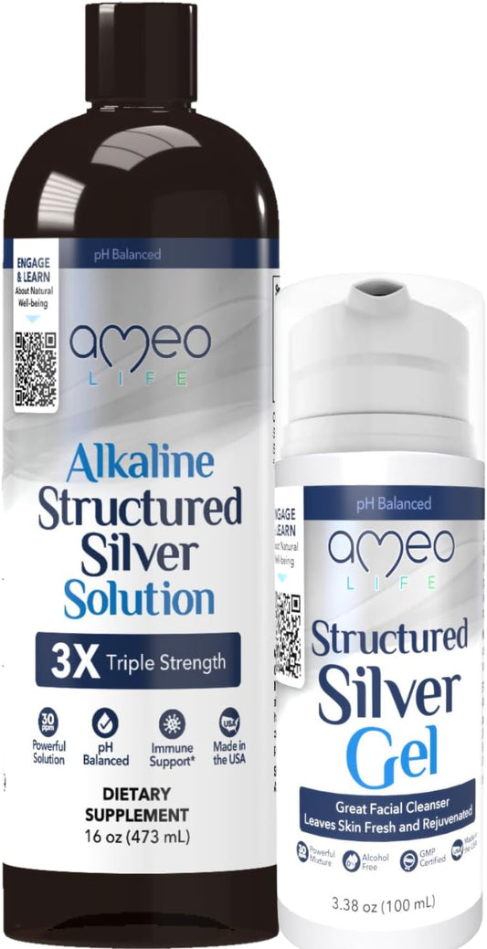 Bundle: Ameo Life Colloidal Silver Liquid & Gel - Extra Strength Formula for Immune Support & Skin Health