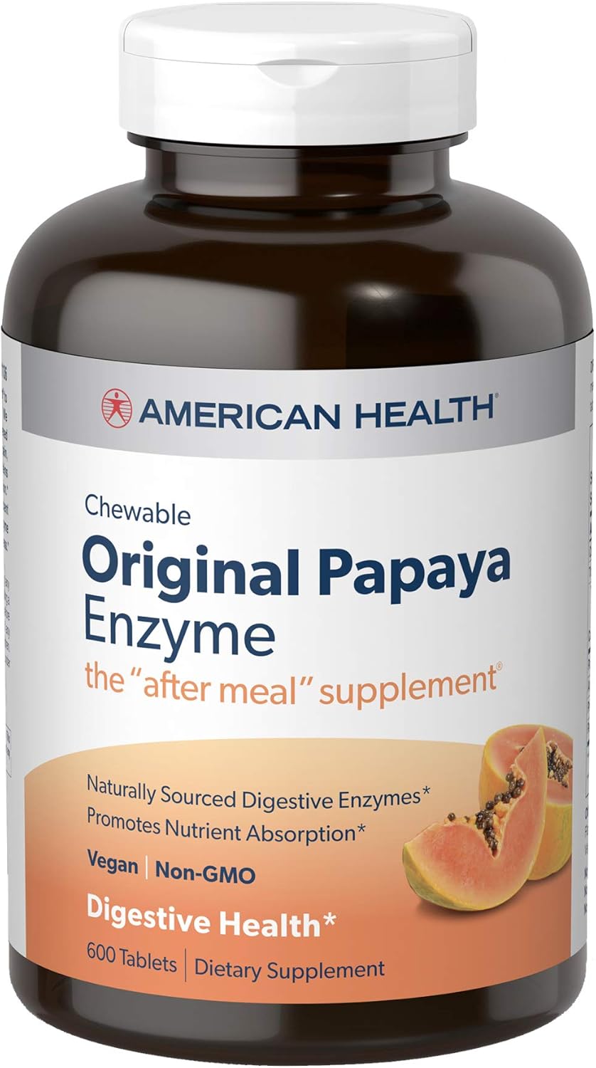 Bundle: American Health Papaya Digestive Enzyme Chewable Tablets - Original 600 Count + Chlorophyll 100 Count
