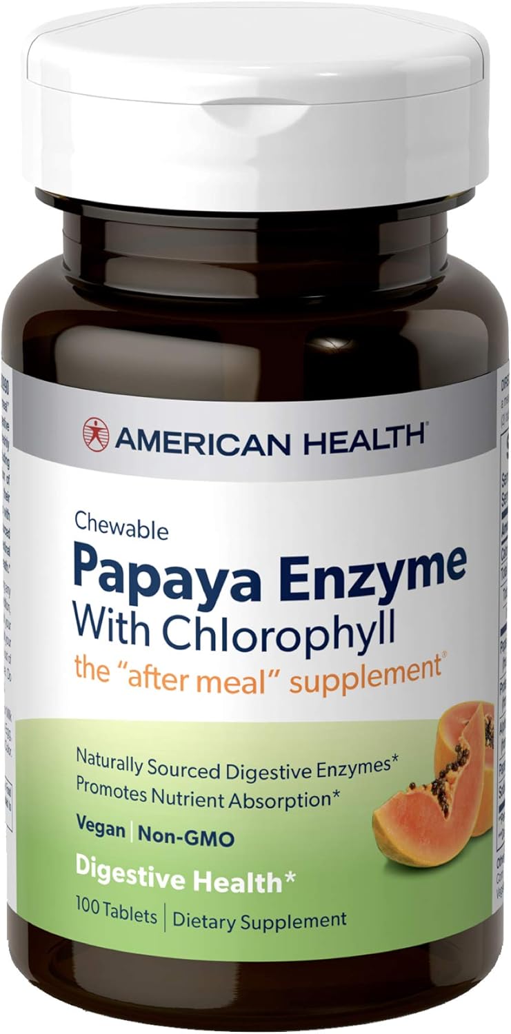 Bundle: American Health Papaya Digestive Enzyme Chewable Tablets - Original 600 Count + Chlorophyll 100 Count