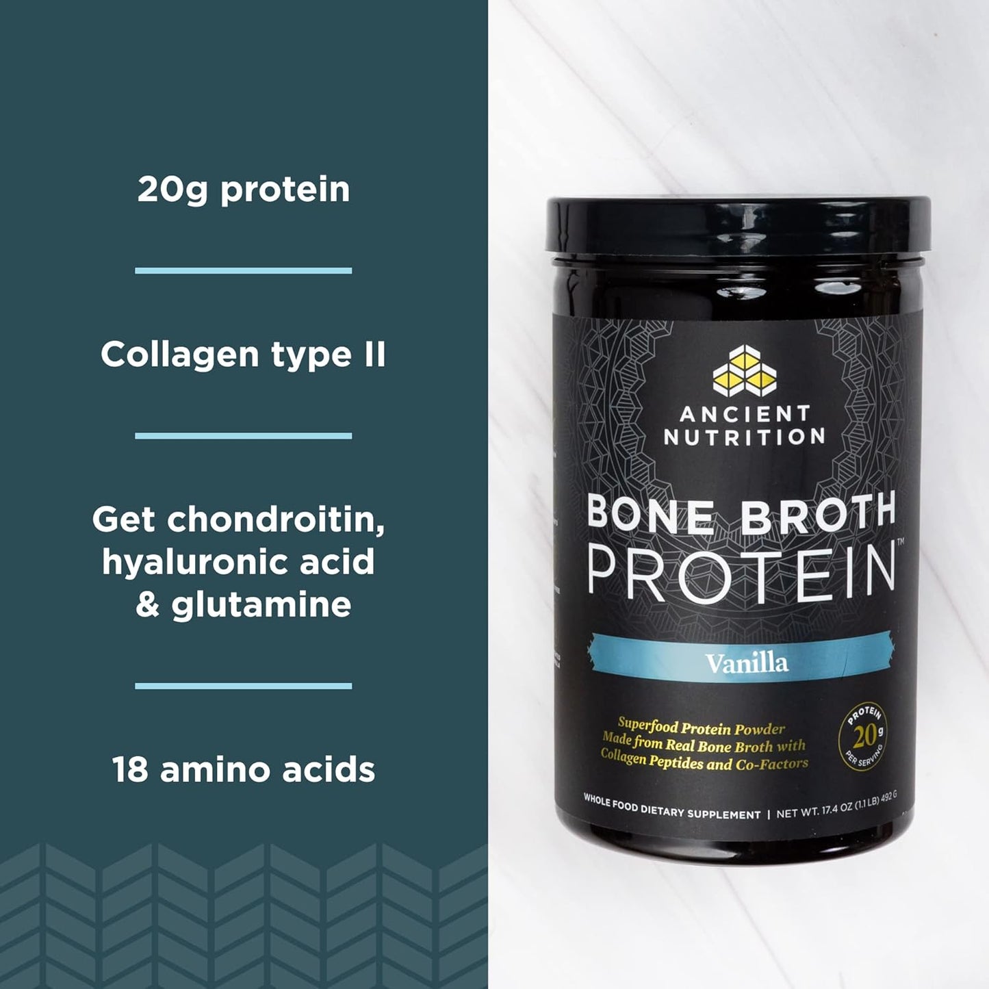 Bundle: Ancient Nutrition Bone Broth Protein Powder - Vanilla & Chocolate, 20 Servings Each