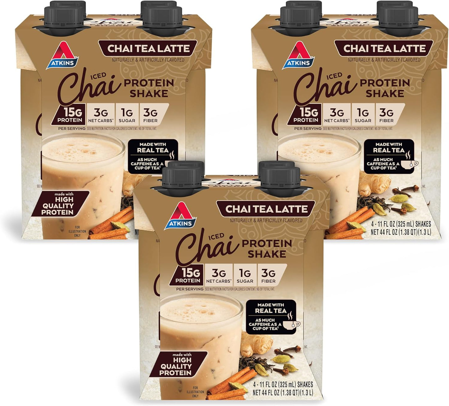 Bundle: Atkins Chai Tea Latte Protein Shake & Blueberry Greek Yogurt Protein Meal Bar - 15g Protein, Low Net Carbs & Sugar