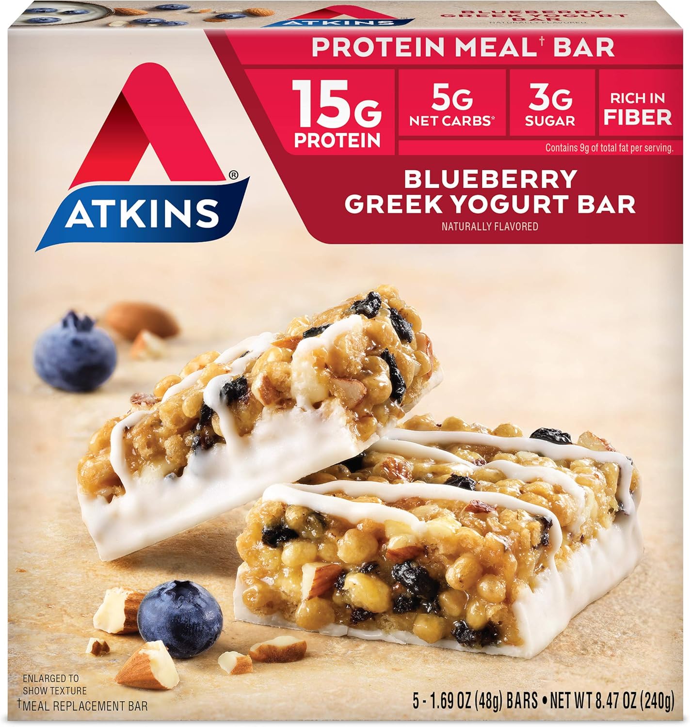 Bundle: Atkins Chai Tea Latte Protein Shake & Blueberry Greek Yogurt Protein Meal Bar - 15g Protein, Low Net Carbs & Sugar