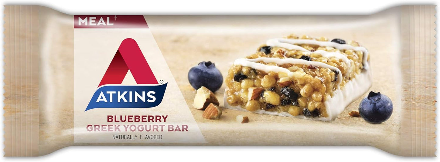 Bundle: Atkins Chai Tea Latte Protein Shake & Blueberry Greek Yogurt Protein Meal Bar - 15g Protein, Low Net Carbs & Sugar