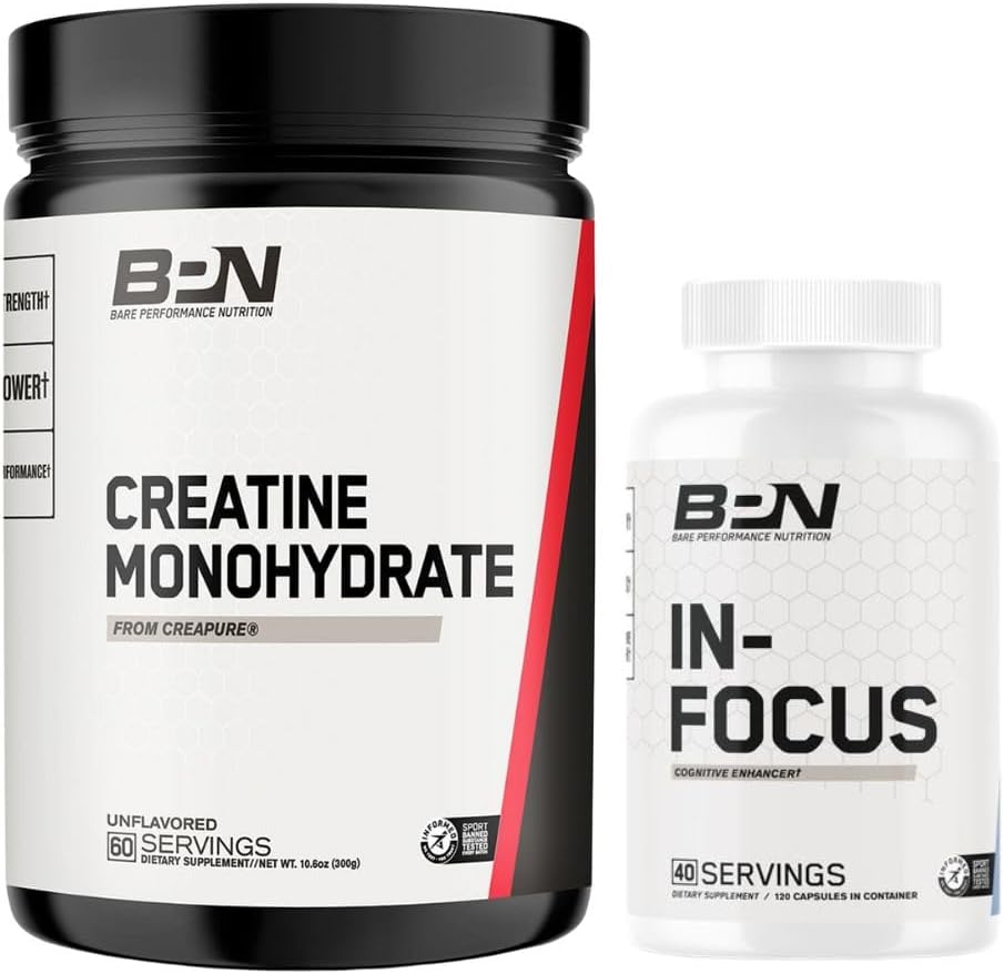 Bundle: BARE PERFORMANCE NUTRITION BPN Creatine Monohydrate & Brain Support - Focus & Energy Booster