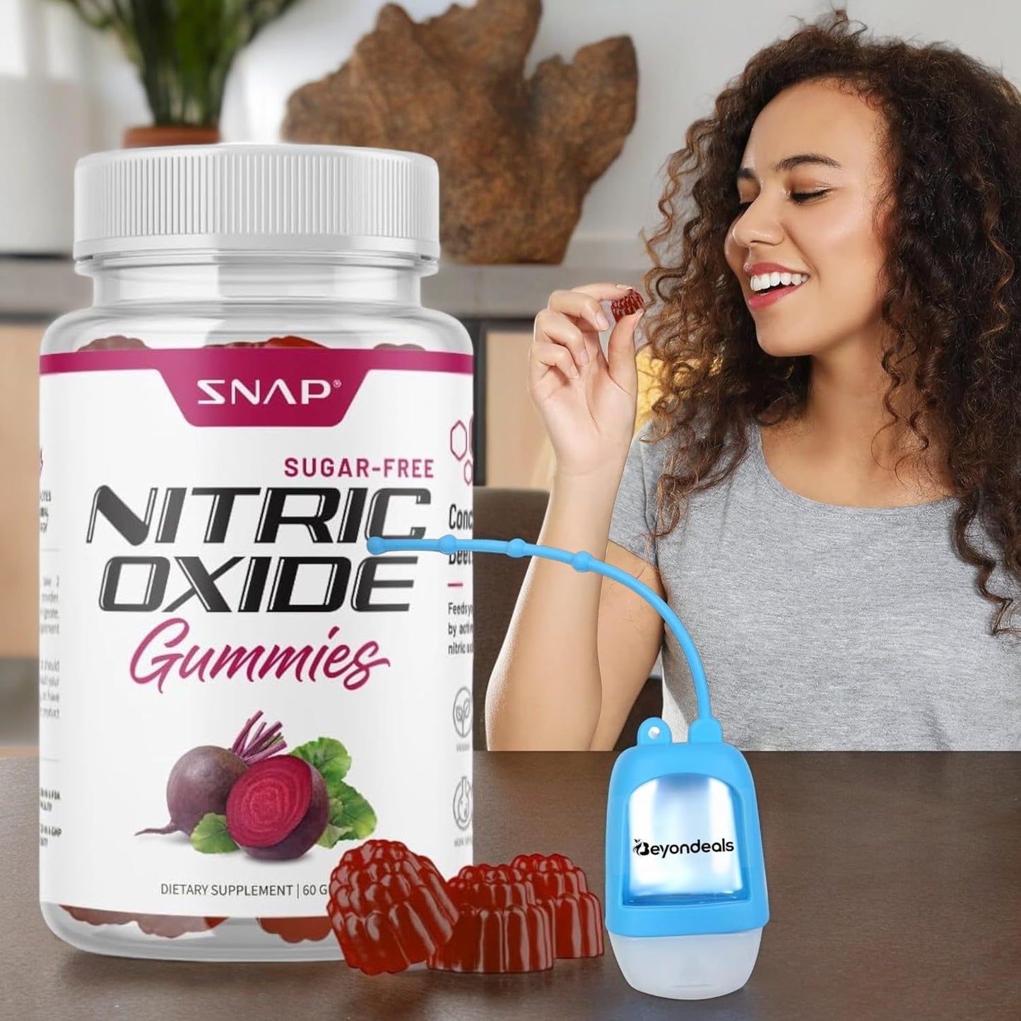 Bundle: Beyondeals Nitric Oxide Beet Root Gummies + Hand Sanitizer Dispenser - Heart Health & Energy Boost - Sugar-Free - 60 Gummies