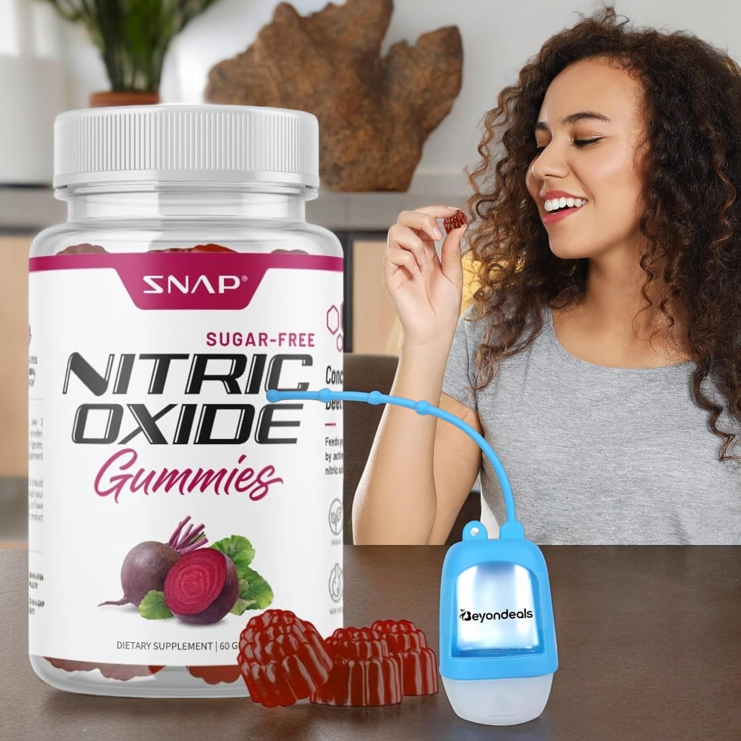 Bundle: Beyondeals Nitric Oxide Beet Root Gummies + Hand Sanitizer Dispenser - Heart Health & Energy Boost - Sugar-Free - 60 Gummies