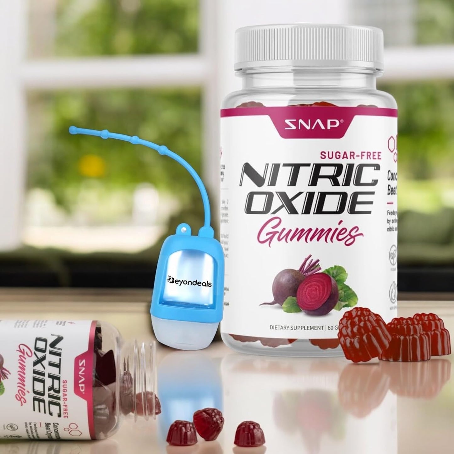 Bundle: Beyondeals Nitric Oxide Beet Root Gummies + Hand Sanitizer Dispenser - Heart Health & Energy Boost - Sugar-Free - 60 Gummies