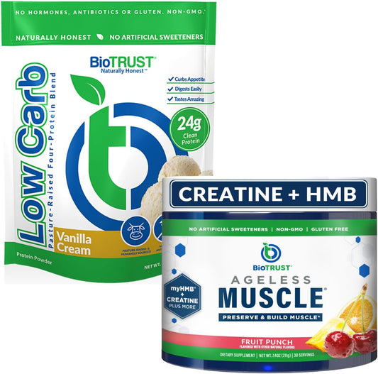 Bundle: BioTrust Ageless Muscle (Fruit Punch) & Low Carb Multi Protein (Vanilla Cream) - Muscle Building & Weight Management Support