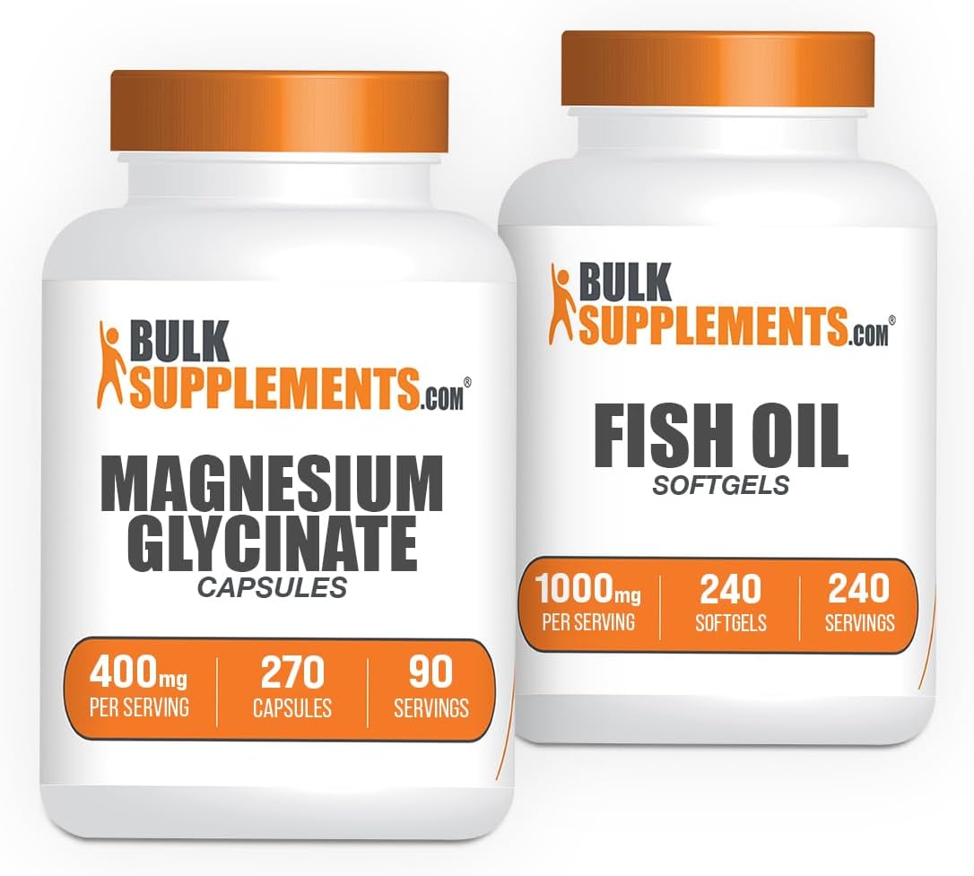 Bundle: BulkSupplements Magnesium Glycinate Capsules and Fish Oil Softgels 240ct for Joint and Heart Health