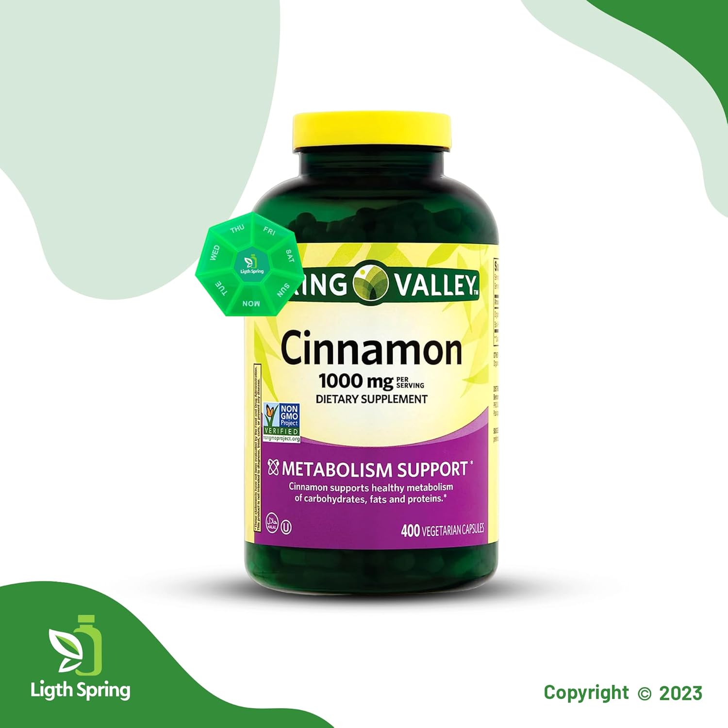 Bundle Deal: 400 Count Cinnamon 1000mg Dietary Supplement Capsules with Exclusive Light&Spring Guide