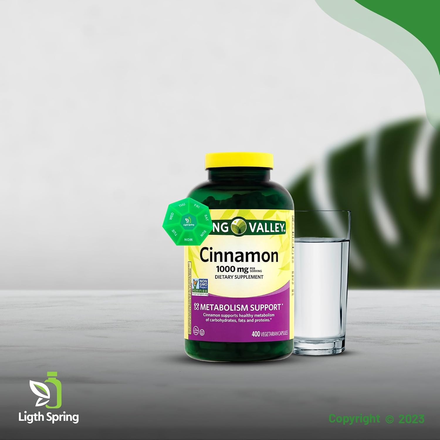 Bundle Deal: 400 Count Cinnamon 1000mg Dietary Supplement Capsules with Exclusive Light&Spring Guide