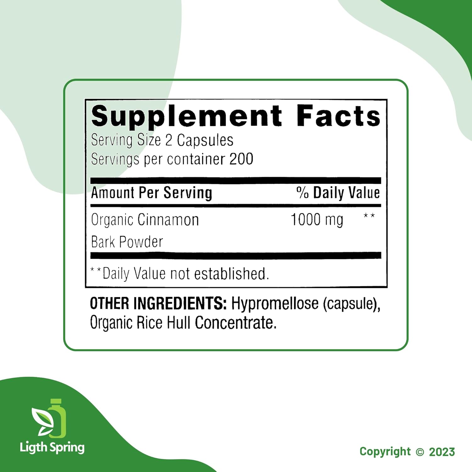 Bundle Deal: 400 Count Cinnamon 1000mg Dietary Supplement Capsules with Exclusive Light&Spring Guide