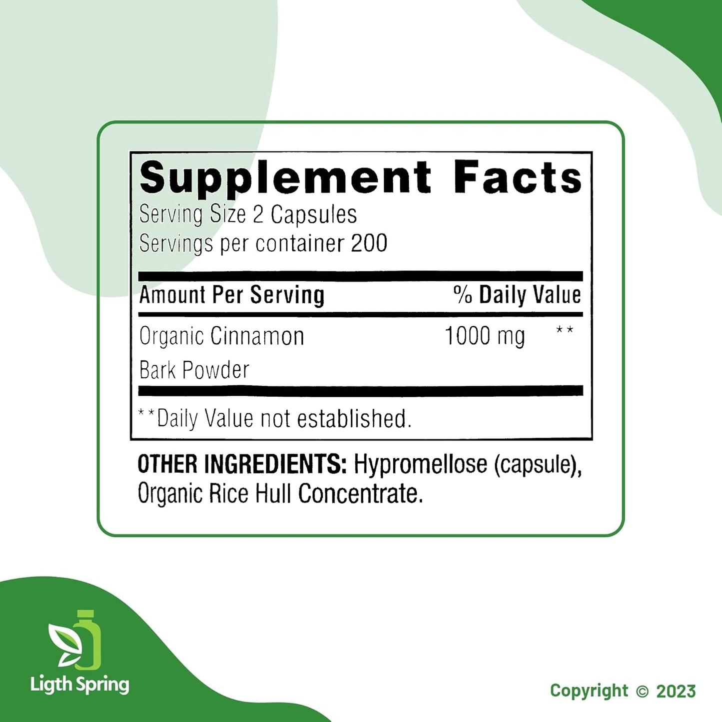 Bundle Deal: 400 Count Cinnamon 1000mg Dietary Supplement Capsules with Exclusive Light&Spring Guide