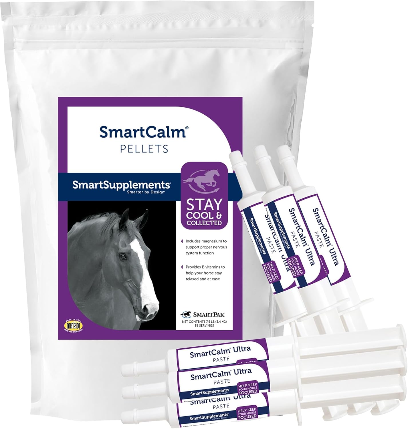 Bundle Deal: SmartPak SmartCalm Pellets & Ultra Paste - Horse Calming Supplement with No Added Sugar or Herbs