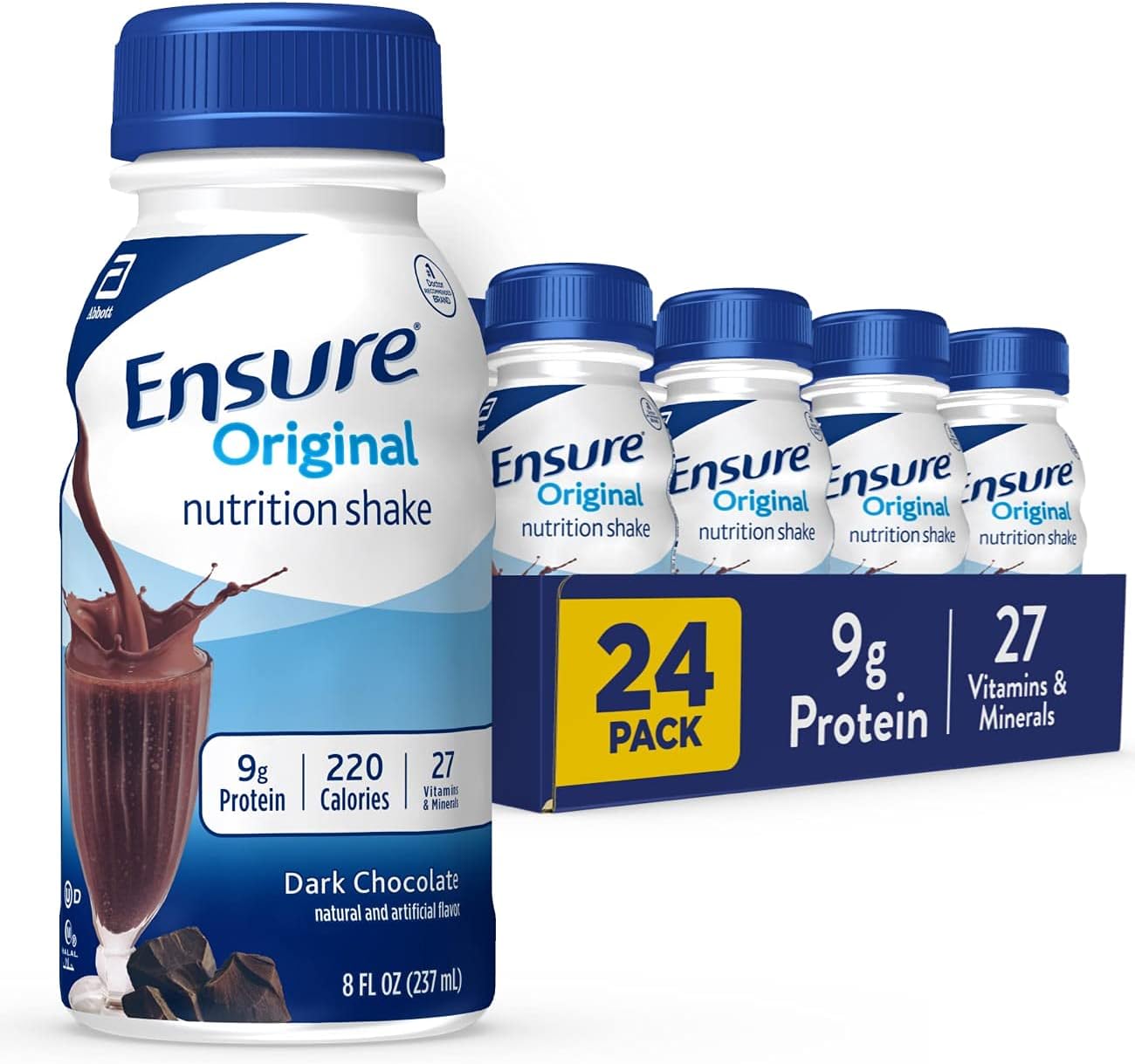 Bundle: Ensure Original Dark Chocolate & Max Protein Milk Chocolate Nutrition Shakes - 24 Pack & 12 Pack, 30g Protein - Total 36 Shakes