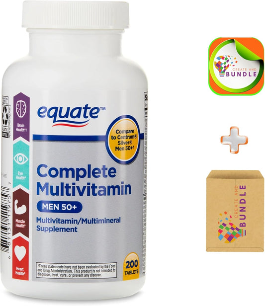 Bundle: Equate Men's 50+ Multivitamin Tablets, 200 Count + Sticker