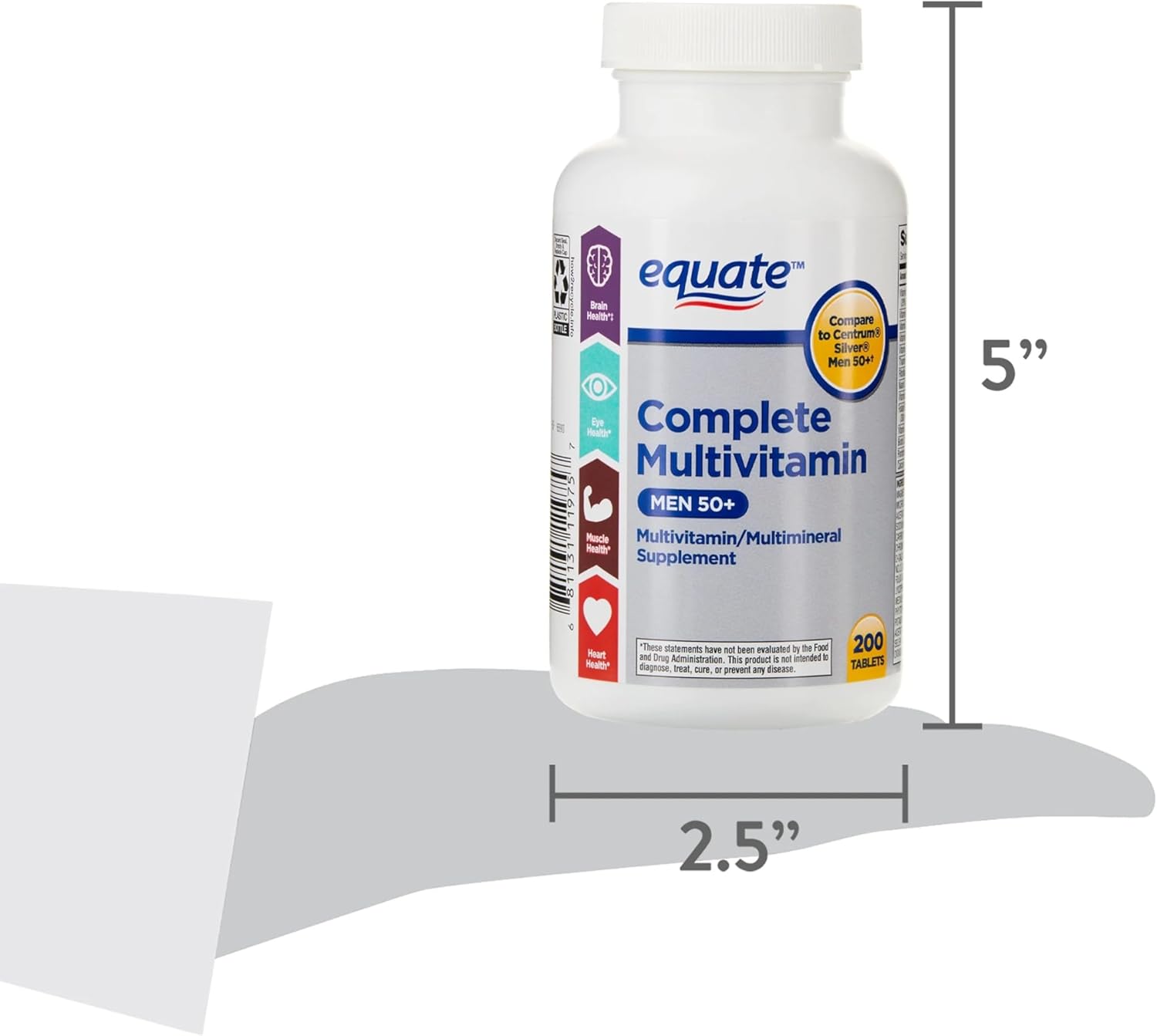 Bundle: Equate Men's 50+ Multivitamin Tablets, 200 Count + Sticker
