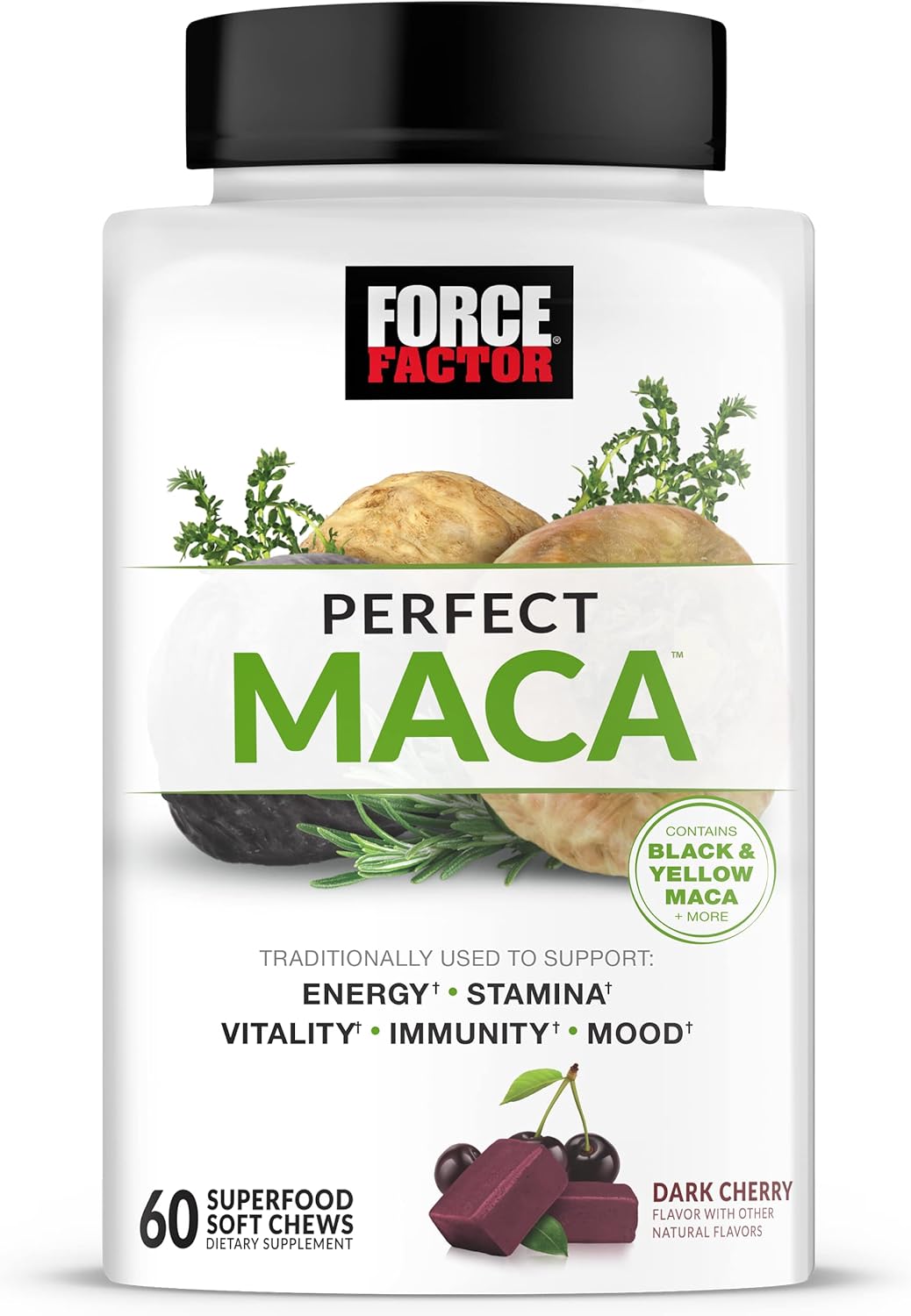 Bundle: Force Factor Total Beets Nitric Oxide Powder & Maca Root Chews for Energy, Mood, Balance - Supplement Pack