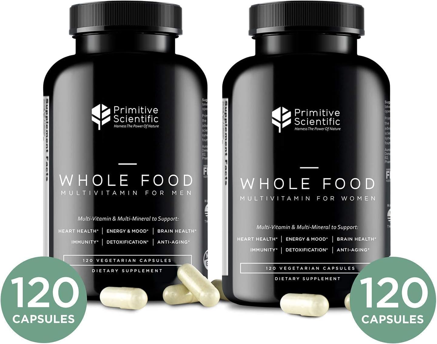 Bundle: Full-Spectrum Men & Women’s Multivitamins for Holistic Health - 100% Natural & Non-GMO - 120 Capsules each