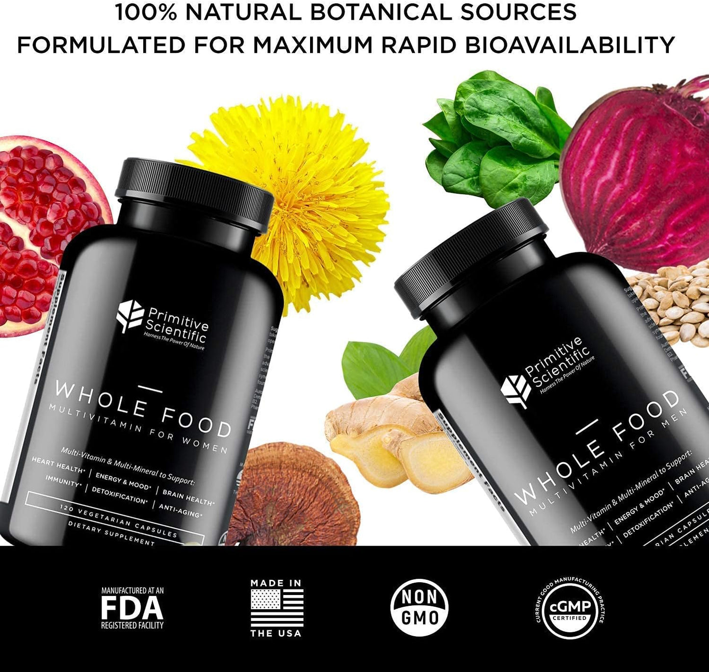 Bundle: Full-Spectrum Men & Women’s Multivitamins for Holistic Health - 100% Natural & Non-GMO - 120 Capsules each