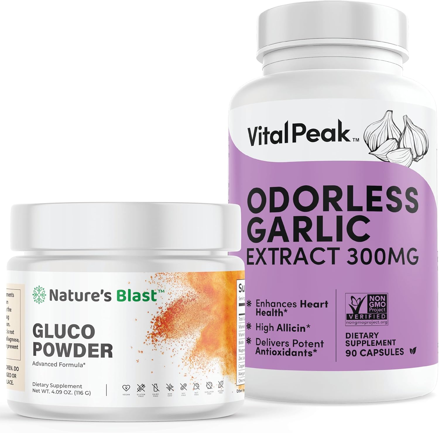 Bundle: Gluco-Powder with Odorless Garlic for Vital Peak Support