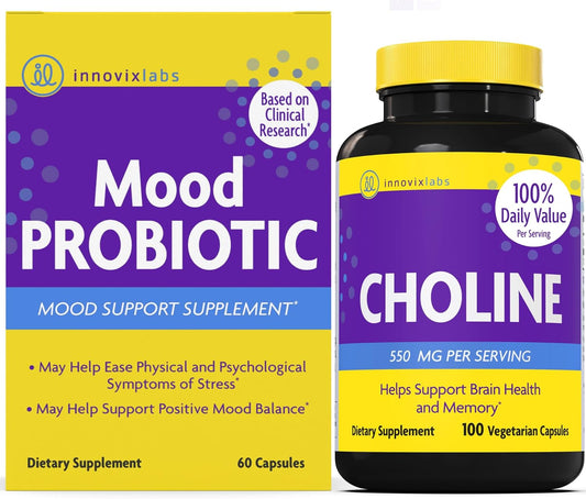 Bundle: InnovixLabs Choline Bitartrate 550mg & Mood Probiotic Capsules - Supports Memory, Mood, Brain Health & Cognitive Function*