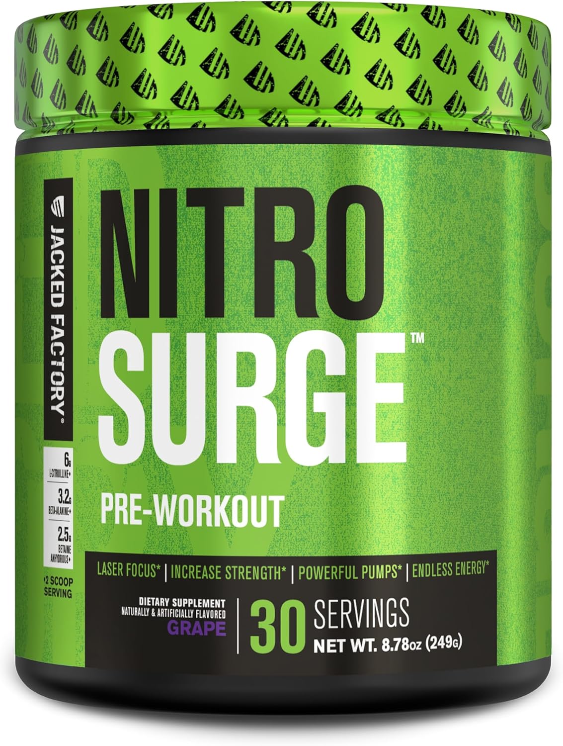 Bundle: Jacked Factory NITROSURGE Pre Workout & Creatine Monohydrate Powder - Grape & Unflavored, 30 Servings