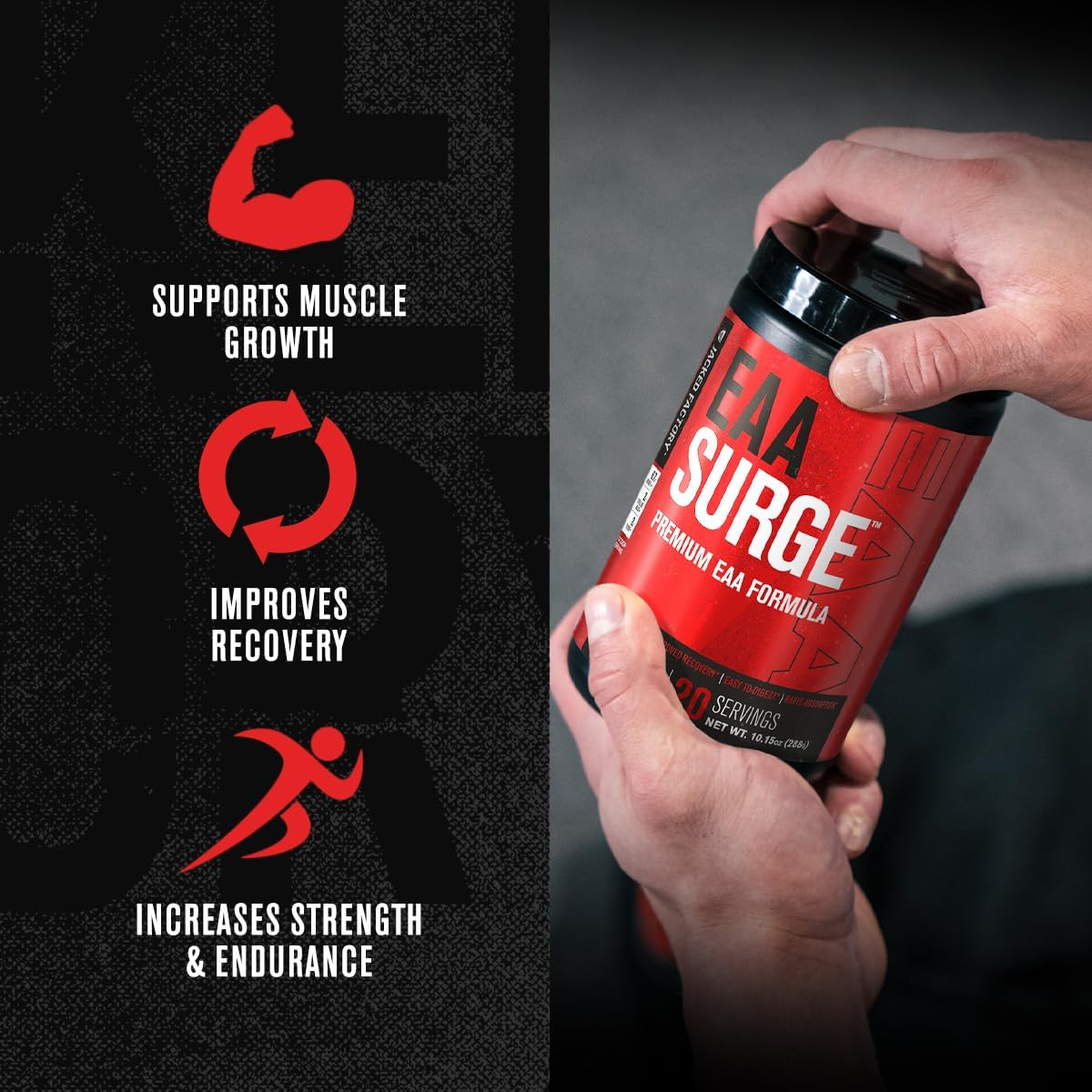 Bundle: Jacked Factory Nitrosurge Pre Workout, EAA Surge Amino Acids, Growth Surge Post Workout Muscle Builder