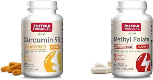 Bundle: Jarrow Formulas Curcumin 95 500mg & Methyl Folate 400mcg for Antioxidant & Heart Health - 120 & 60 Veggie Caps