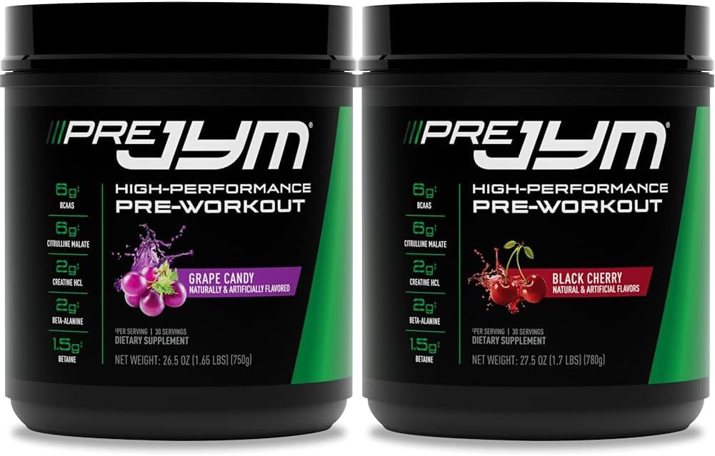 Bundle: JYM Supplement Science Pre JYM Grape Candy & Black Cherry Pre Workout Powder - 30 Servings Each