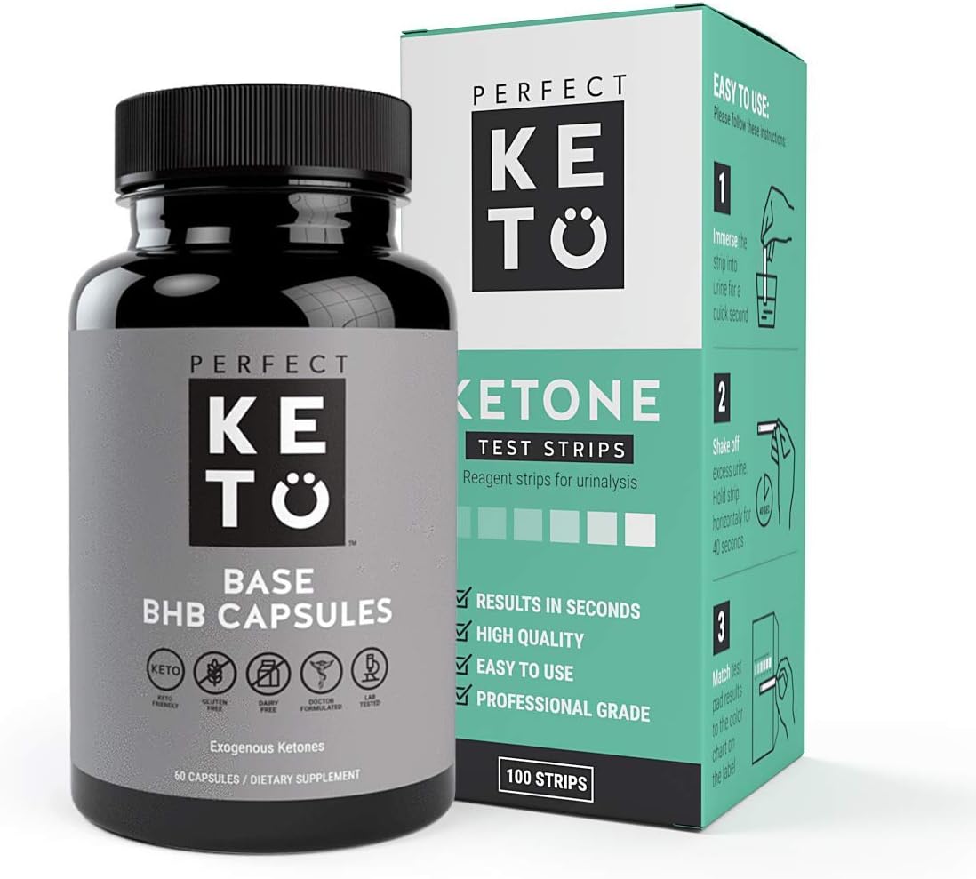 Bundle: Keto Exogenous Ketones Base BHB (60 Capsules) + 100 Keto Strips - Supports Ketogenic Diet, Weight Management, Energy & Focus