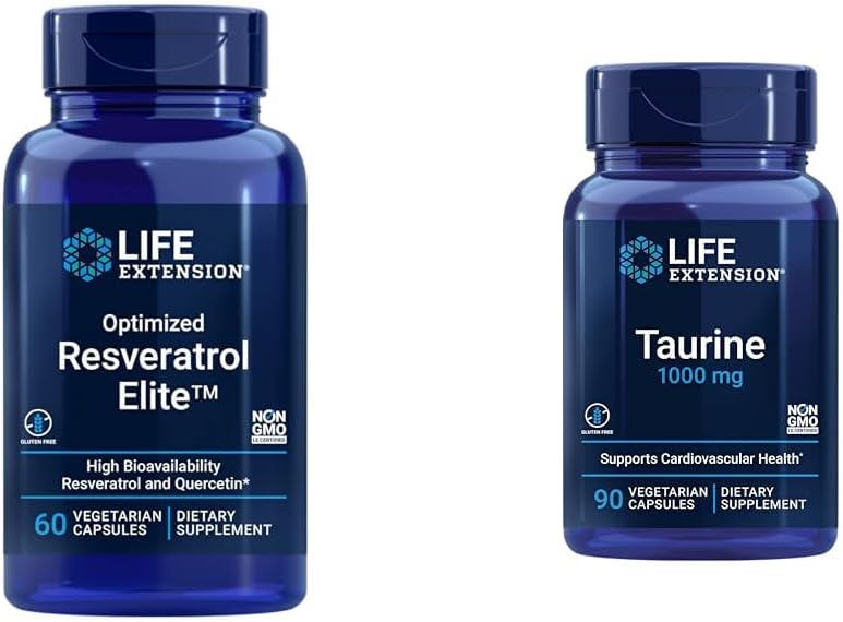 Bundle: Life Extension Optimized Resveratrol Elite 60 Capsules + Taurine 1000mg 90 Capsules