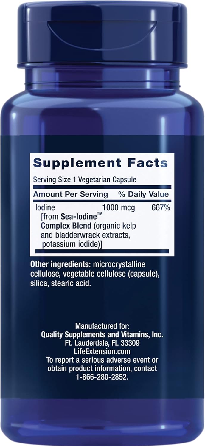 Bundle: Life Extension Taurine 1000mg & Sea-Iodine 60 Capsules Supplement for Health & Wellness