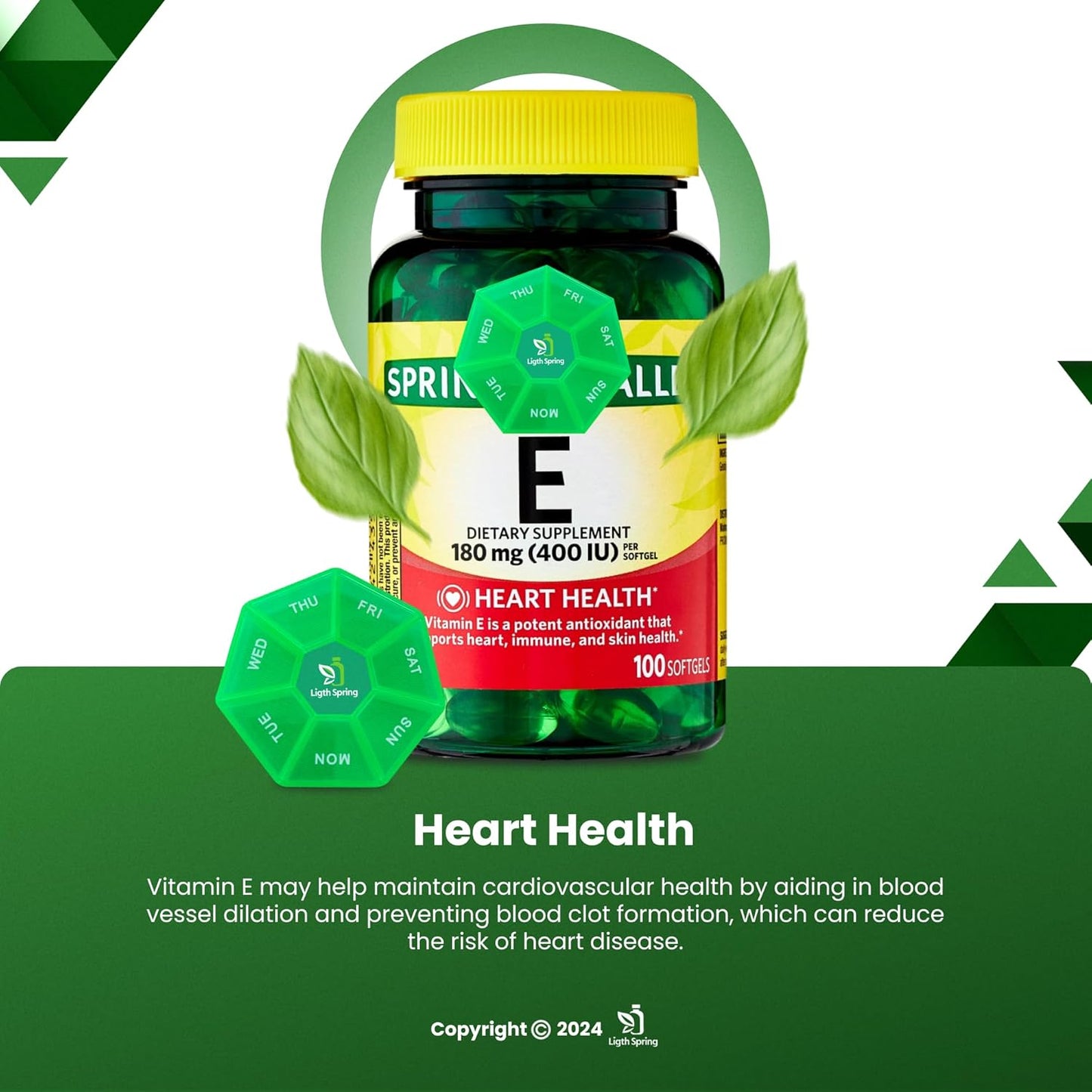 Bundle: LightSpring Vitamin E 180mg Softgels + Exclusive A to Z Vitamins & Minerals + Weekly Pill Organizer