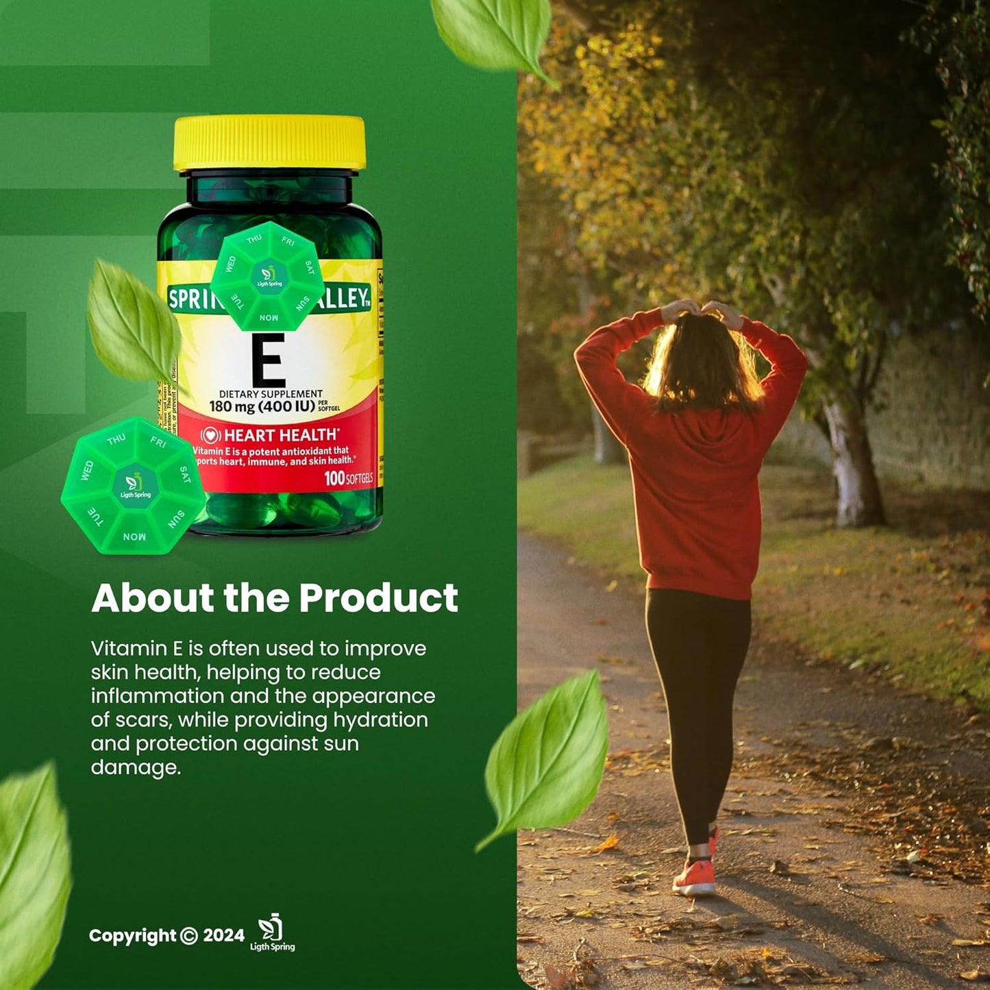 Bundle: LightSpring Vitamin E 180mg Softgels + Exclusive A to Z Vitamins & Minerals + Weekly Pill Organizer