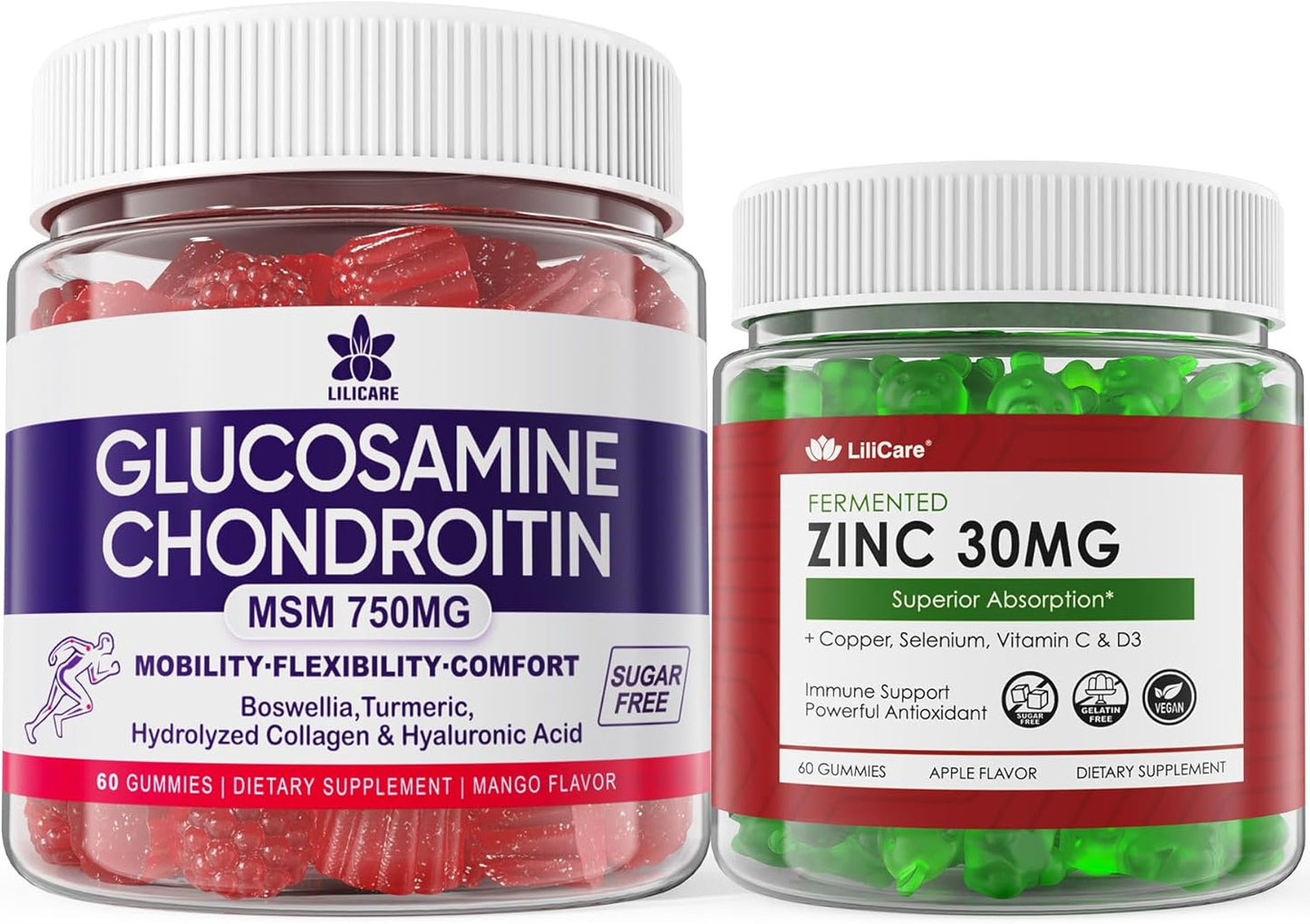 Bundle: LILICARE Sugar Free Zinc Gummies & Glucosamine Chondroitin Gummies - 4 Pack