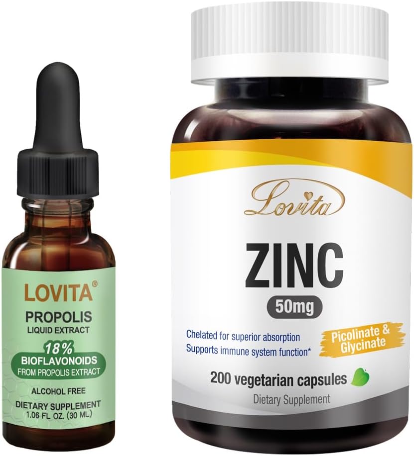 Bundle: Lovita Bee Propolis Extract & Zinc Capsules for Immune Support - Natural Nutrient Supplements