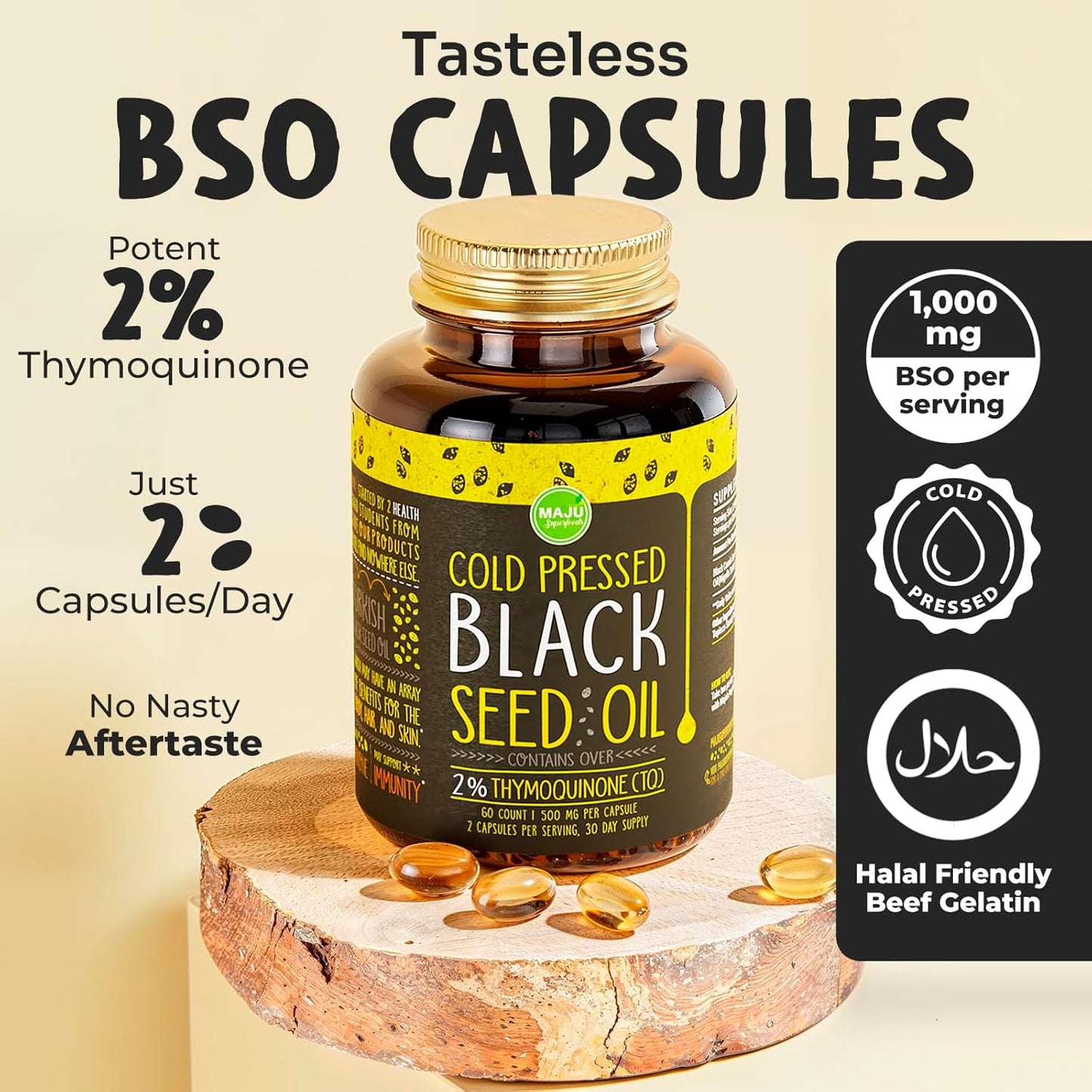 Bundle: Maju Superfoods Black Seed Oil Capsules and Purple Sea Moss Capsules - Natural Superfood Supplements