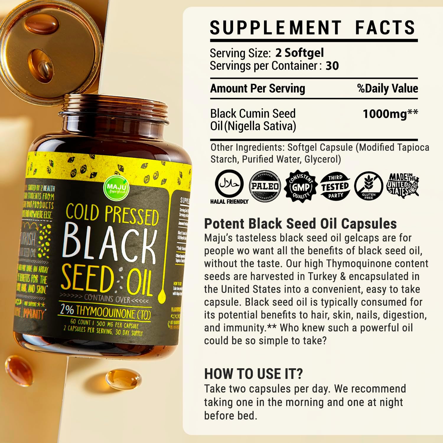 Bundle: Maju Superfoods Black Seed Oil Capsules and Purple Sea Moss Capsules - Natural Superfood Supplements