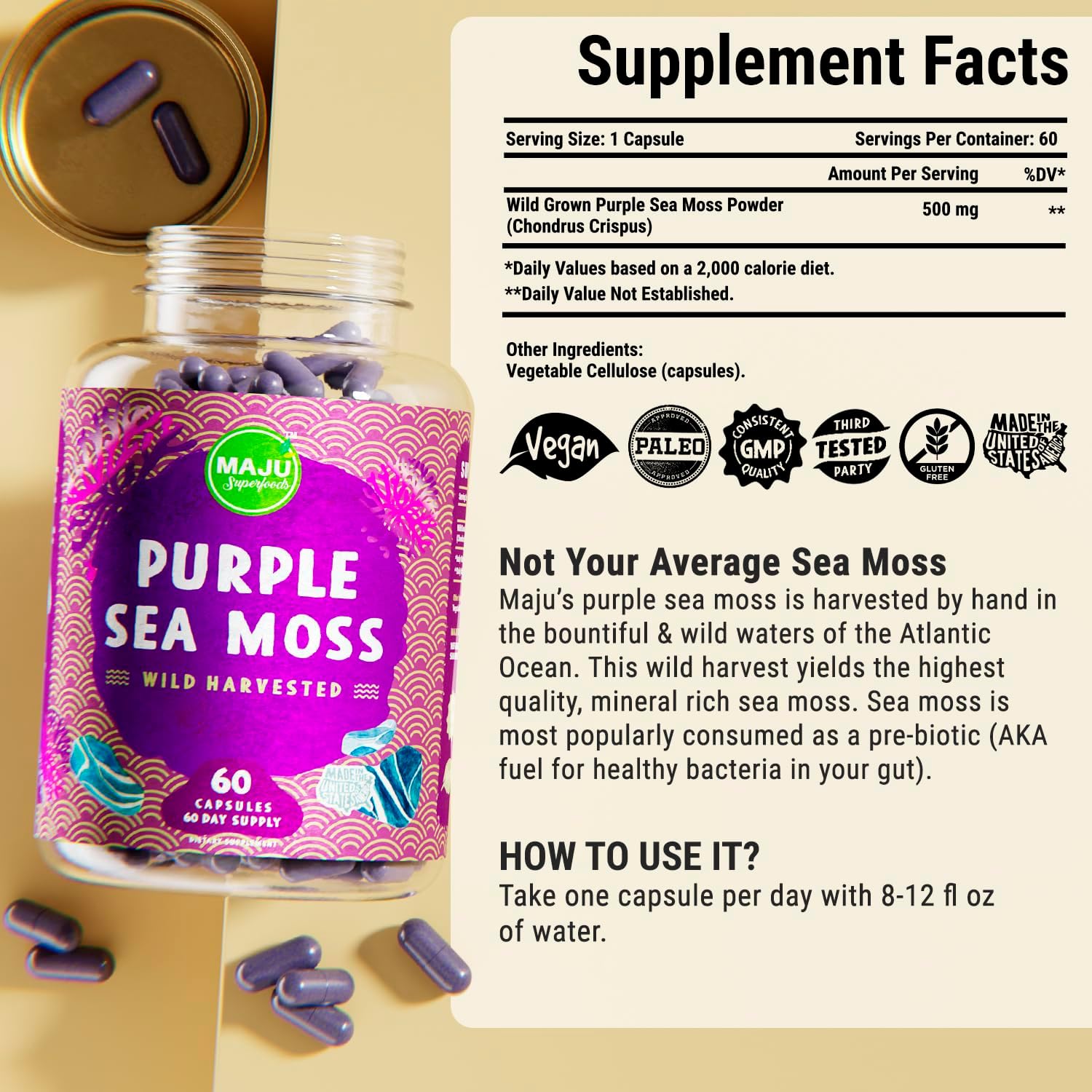 Bundle: Maju Superfoods Black Seed Oil Capsules and Purple Sea Moss Capsules - Natural Superfood Supplements