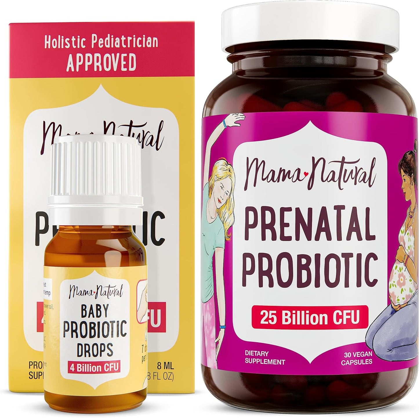 Bundle: Mama Natural Baby & Prenatal Probiotic Drops for Colic Relief, Gut Health, and Immunity Support