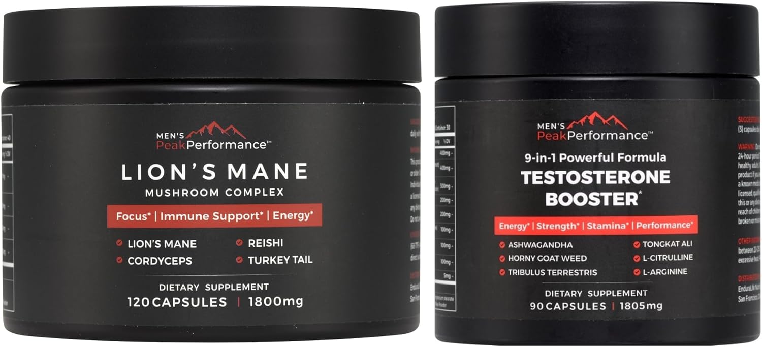 Bundle: Men's Strength & Stamina Enhancer & Lion's Mane Mushroom Capsules for Peak Performance & Vitality