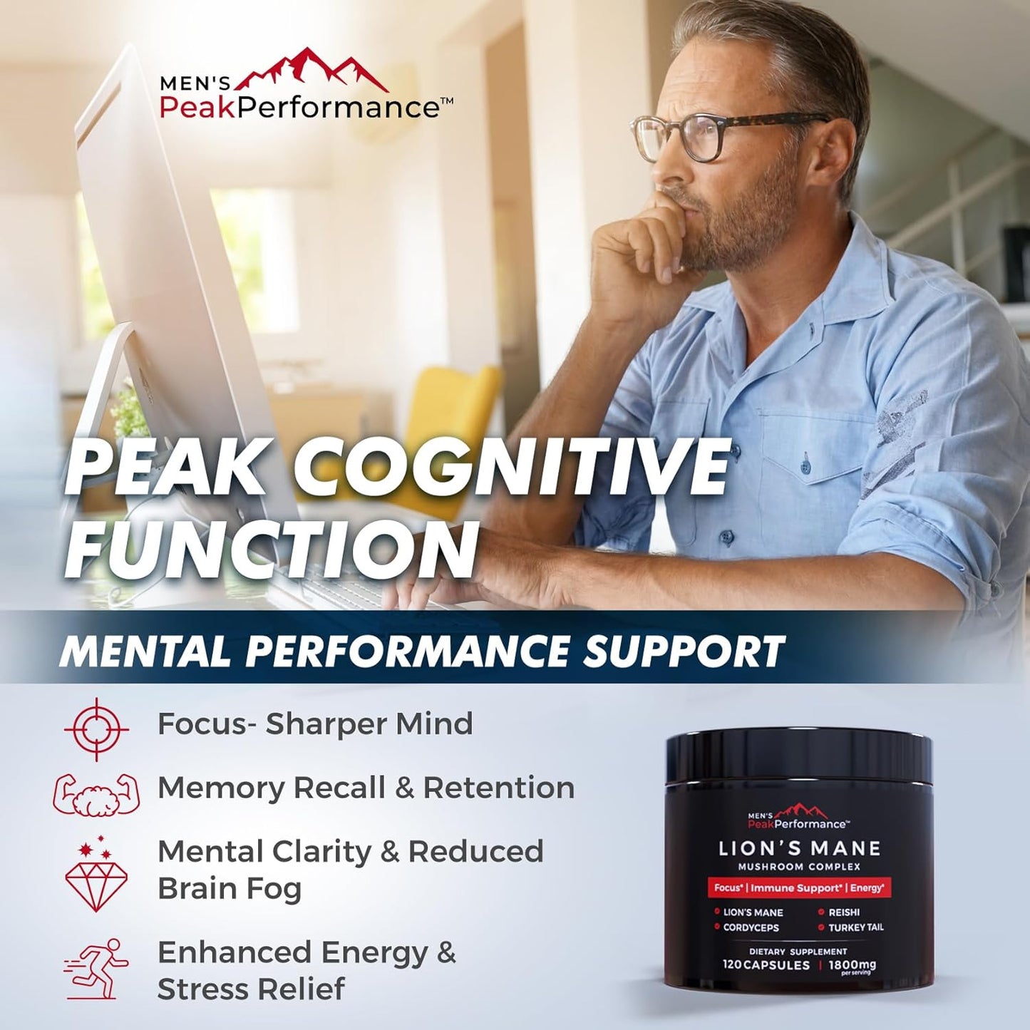 Bundle: Men's Strength & Stamina Enhancer & Lion's Mane Mushroom Capsules for Peak Performance & Vitality