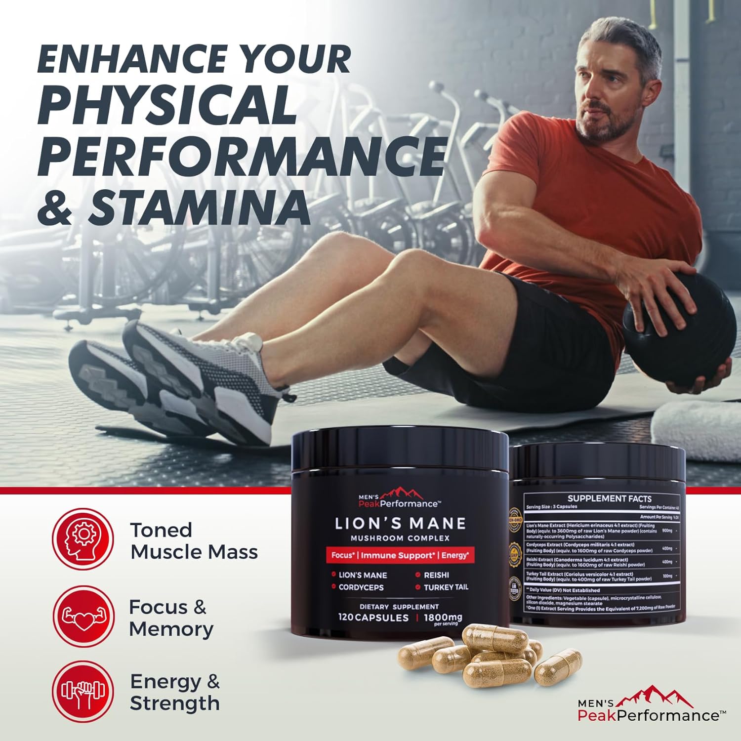 Bundle: Men's Strength & Stamina Enhancer & Lion's Mane Mushroom Capsules for Peak Performance & Vitality