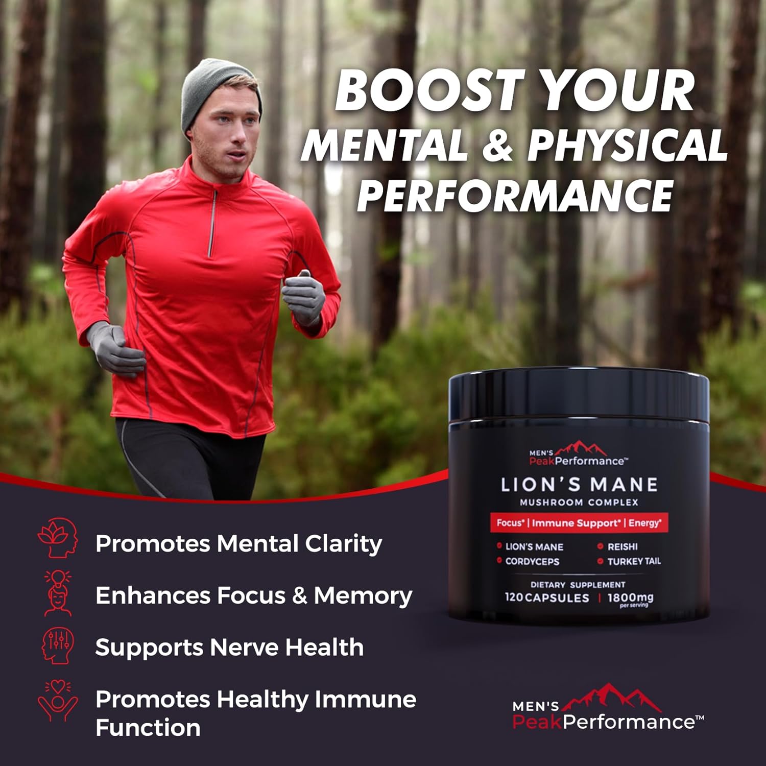 Bundle: Men's Strength & Stamina Enhancer & Lion's Mane Mushroom Capsules for Peak Performance & Vitality