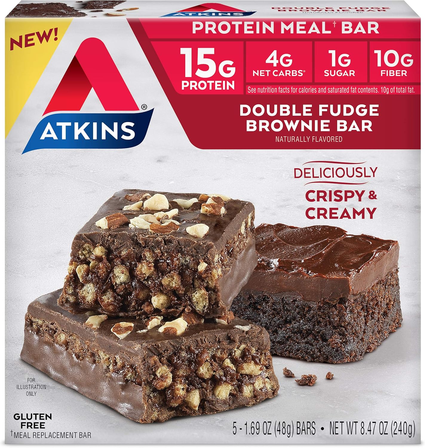 Bundle of 5 Atkins Chocolate Caramel Mousse Bars and 5 Double Fudge Brownie Protein Meal Bars