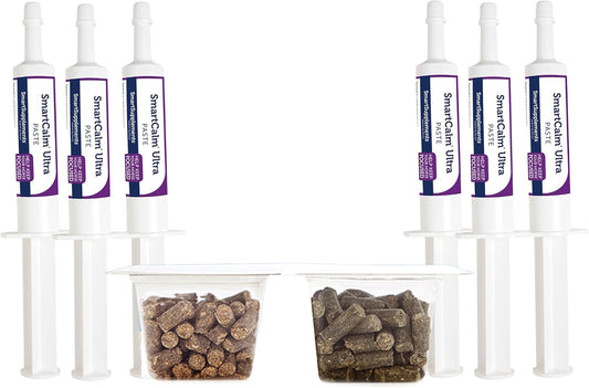 Bundle of 6 SmartPak Stress Ease & SmartCalm Ultra Paste Tubes - Equine Supplement for Skittish Horses, Herb and Sugar-Free