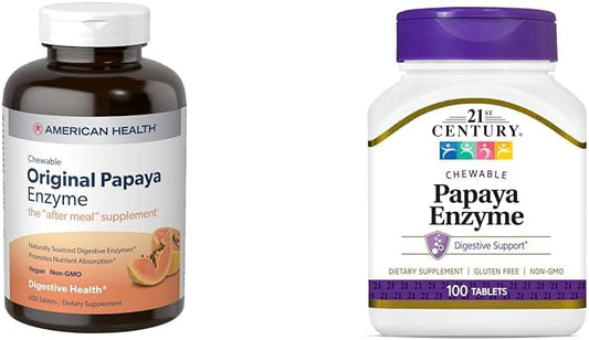 Bundle of American Health and 21st Century Papaya Enzyme Chewable Tablets - 700 Count