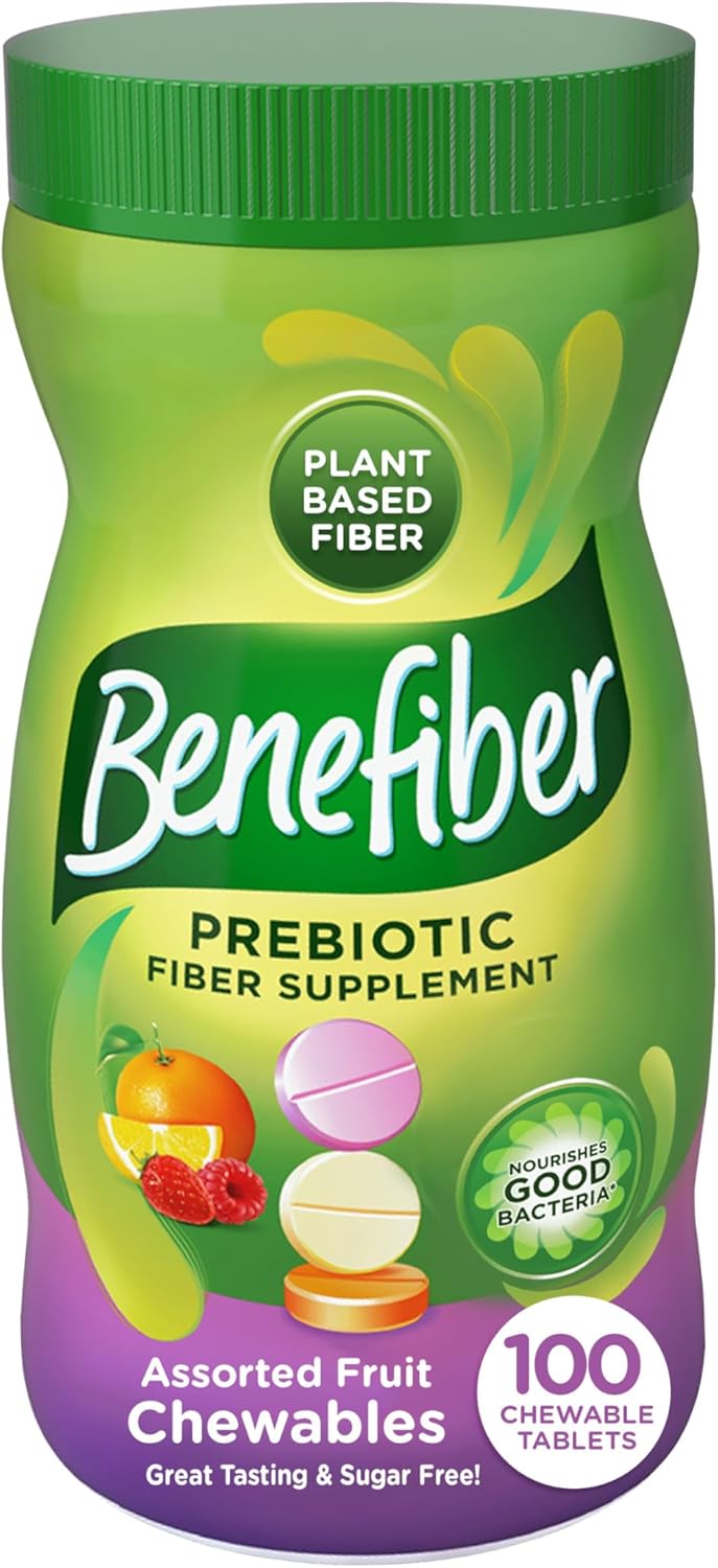 Bundle of Benefiber Chewable Prebiotic Fiber Tablets & Vitafusion Sugar-Free Fiber Gummies - Digestive Health Support - Assorted Flavors - 190 Count